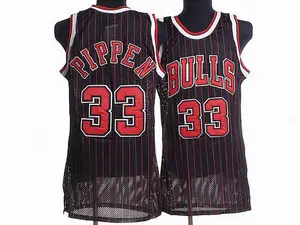 Chicago Bulls Authentic Black/Red Scottie Pippen Strip Throwback Jersey - Men's