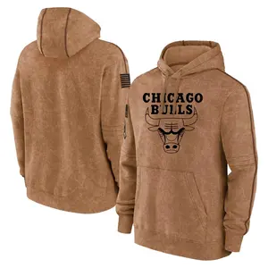 Chicago Bulls Brown 2023 Salute to Service Club Pullover Hoodie - Youth